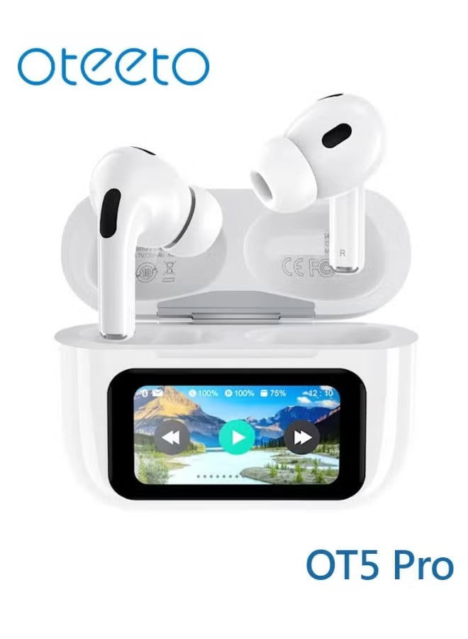 Oteeto OT5 Pro Wireless Earbuds - Smart Diplay Hi-Fi Sound Quality - Noise Cancellation Designed For iPhones and iPads - White