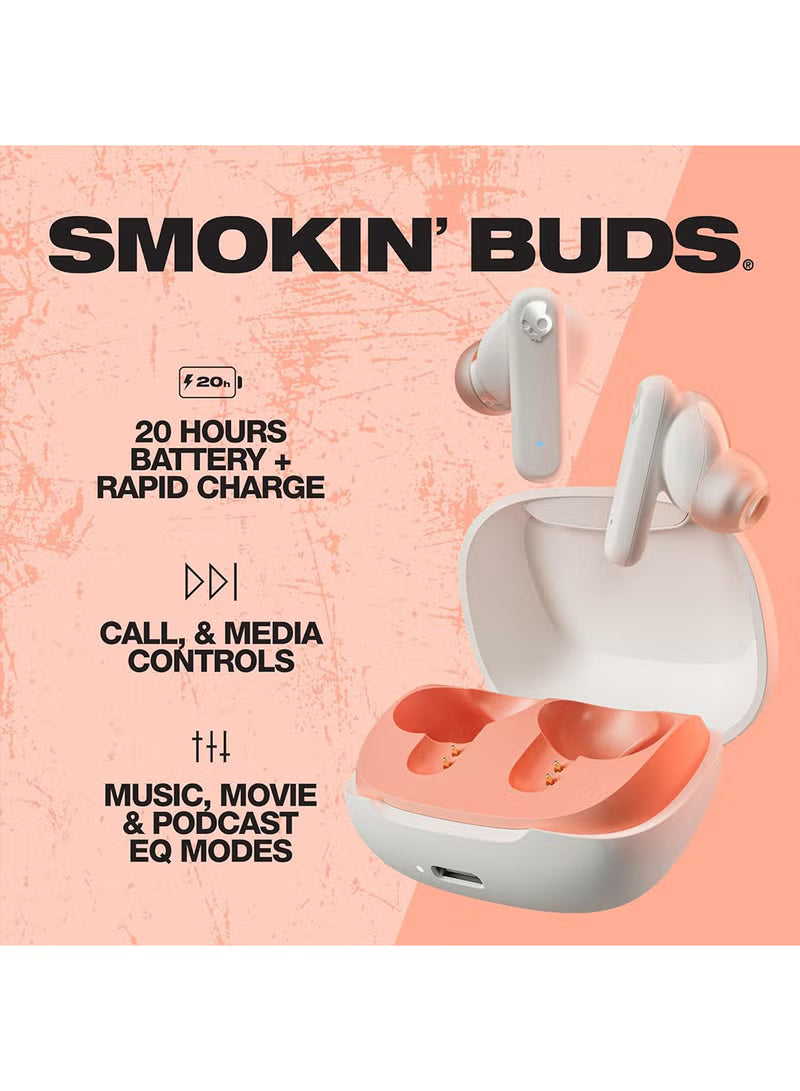 Smokin' Buds in-Ear Wireless Earbuds, 20 Hr Battery, 50% Renewable Plastics, Microphone, Works With iPhone Android And Bluetooth Devices And More Bone/Orange Glow
