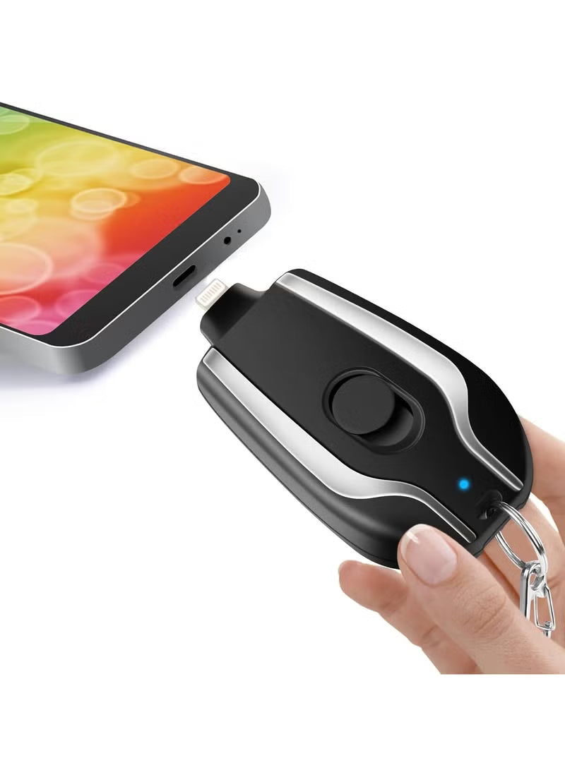 Mini Emergency Power Outlet, 100% Full Capacity Keychain Portable Charger for iPhone Power Emergency Compartment Fast Charging Power Bank Battery Pack for iPhone, iPad, AirPods, iOS (Black)