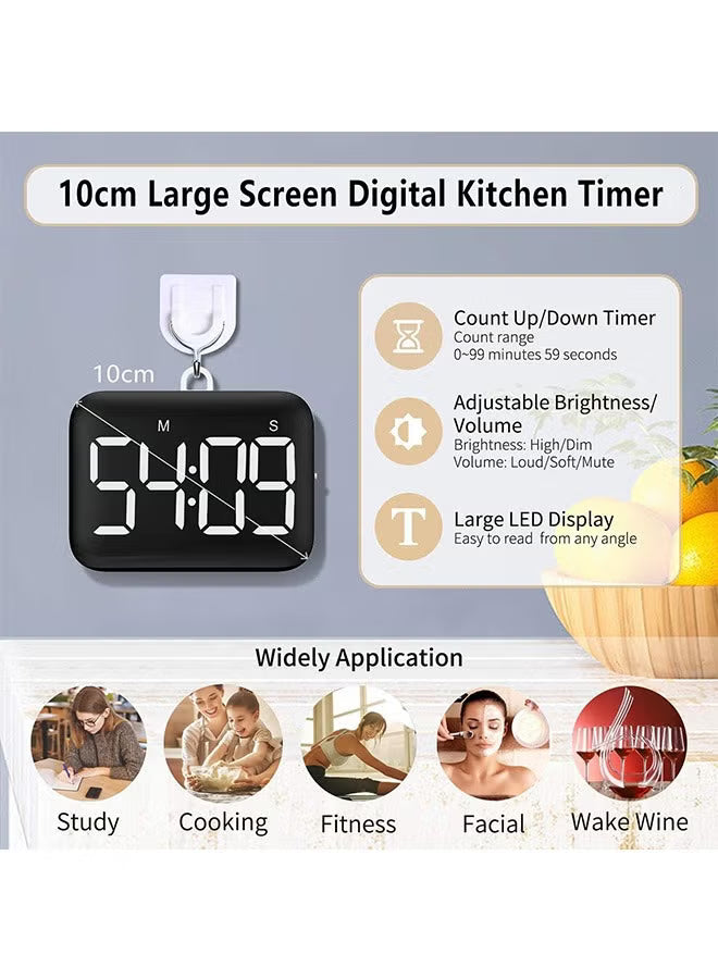 Digital Kitchen Timer - Magnetic Countdown Count Up Timer with Large LED Display, 2 Brightness, Loud Volume, Easy for Cooking and for Kids Teachers and Seniors to Use