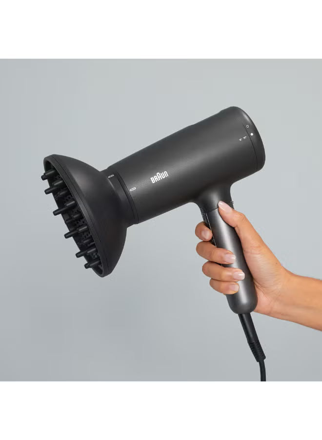 HD4.2 BRHD425SDE Hair Dryer, HTDC motor, 2100 Watts, +2 Attachments, Electro Black. Electro Black