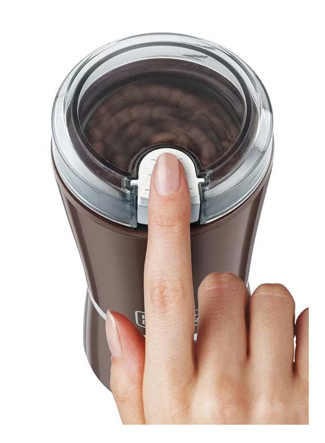 Coffee Grinder, One Speed with Pulse, Stainless Steel Cup & Blade, Safety Lock Lid, Quick & Controlled Grinding for Coffee, Compact, 150 W CBM4-B5 Brown