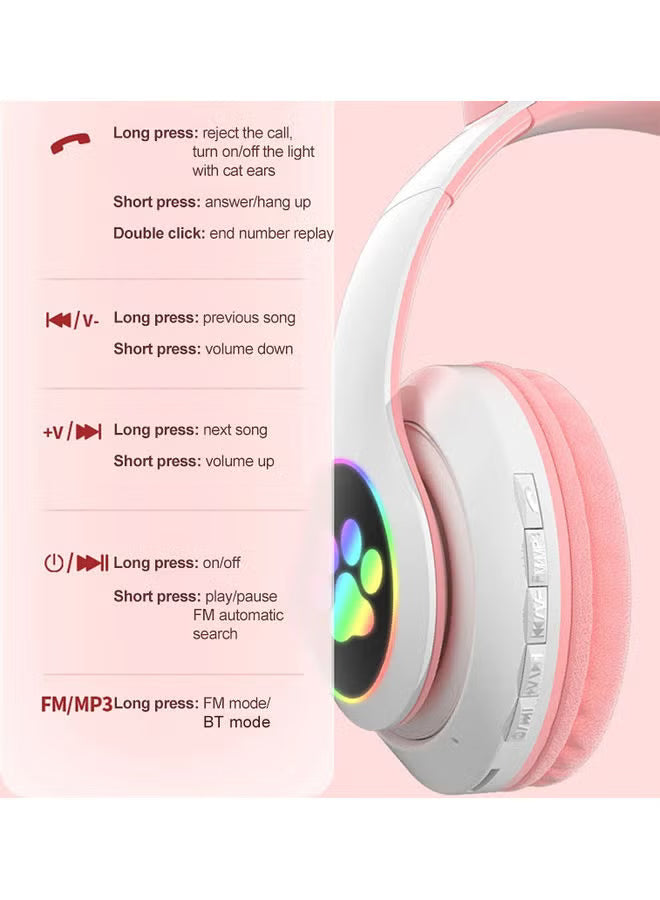 Over Ear Music Glowing Cat Ear Headphones Pink