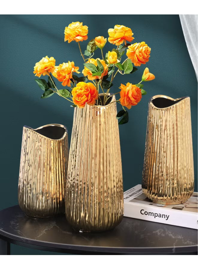 Light Luxury Electroplated Gold Wide Mouth Vase Medium Size