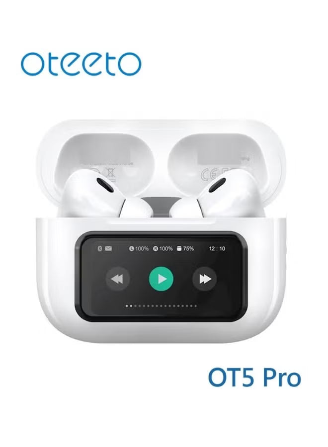 Oteeto OT5 Pro Wireless Earbuds - Smart Diplay Hi-Fi Sound Quality - Noise Cancellation Designed For iPhones and iPads - White