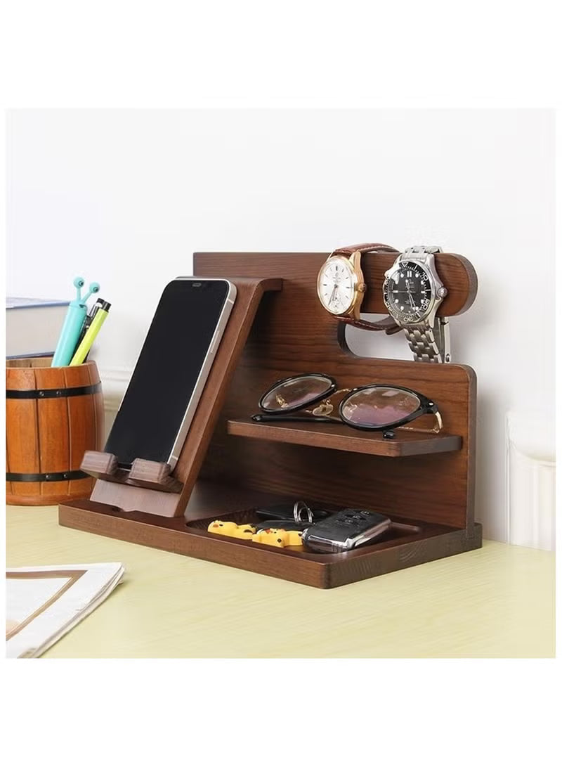 Wood Phone Docking Station Ash Key Holder Wallet Stand Watch Organizer,Nightstand Organizer Idea Gadgets for Men Husband Wife Dad Son Boyfriend Birthday Gifts