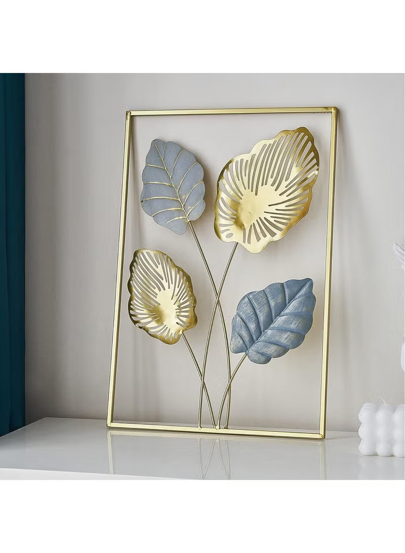 Home Decor Wall Metal Leaf 3D Iron Art Wall Sculptures Hanging Decorations Hollowed-out Picture with Gold Frame