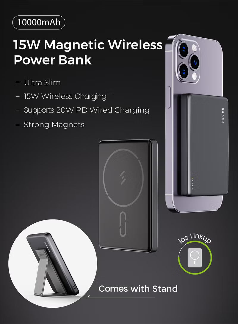 10000mAh Magnetic Wireless Power Bank, Portable Wireless Charger with 20W Fast Charging Stand