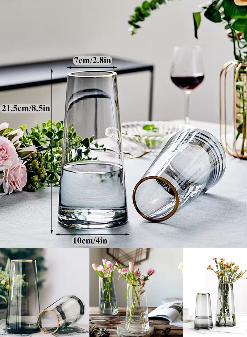 Qiccijoo Clear Glass Vase, Cylinder Flower Vase for Floral Arrangements, Weddings, Home Decor or Office,21.5cm/8.5in Tall,7cm/2.8in Opening(Grey)