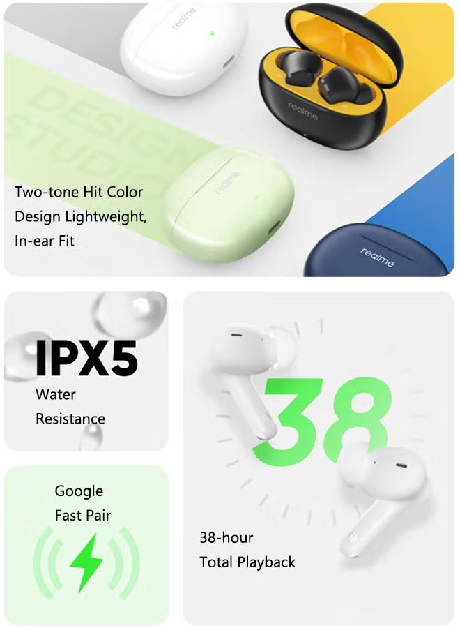Buds T110 True Wireless Earbuds,IPX5 Water Resistance,Bluetooth 5.4,up to 38 Hours Total Playback Black