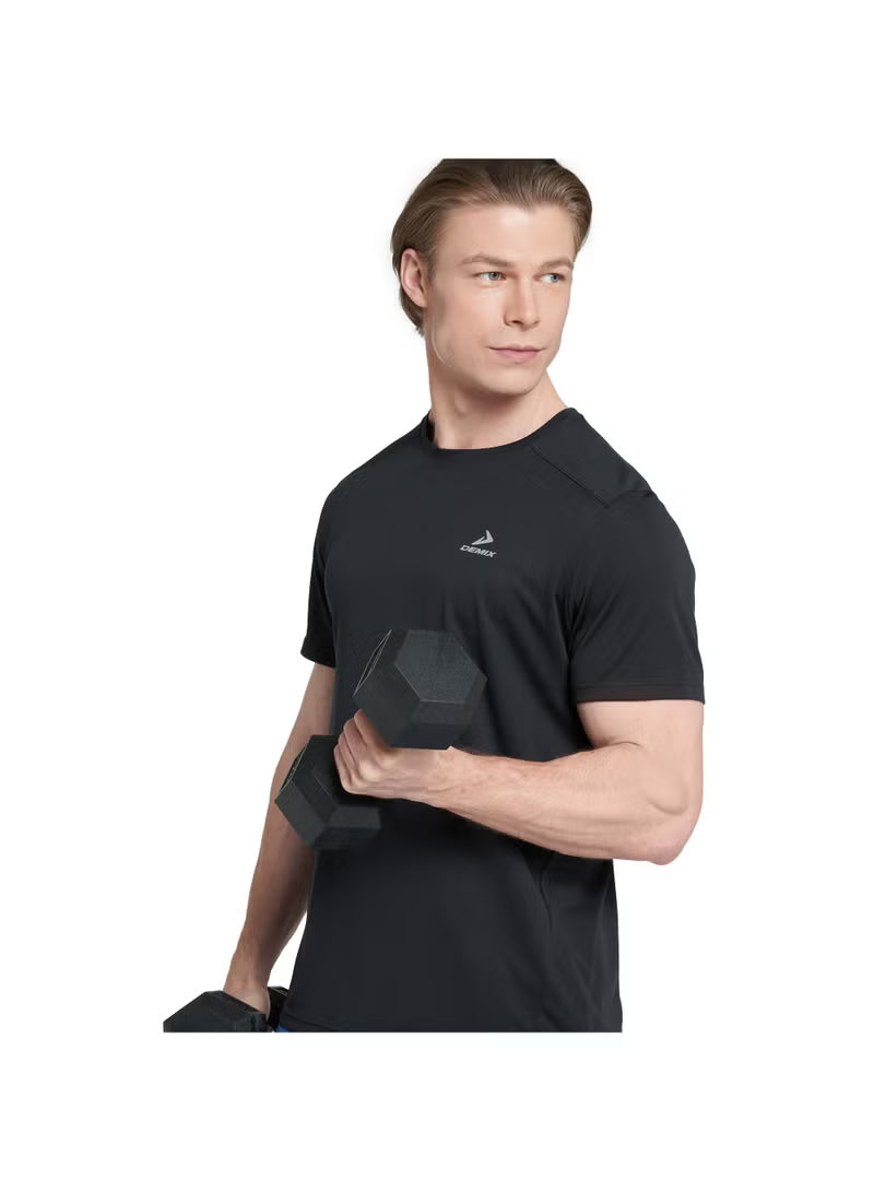 Demix Men’s Training Black T-Shirt – MOVI Wick Moisture-Wicking, Breathable Fabric, Freedom of Movement, Gym & Outdoor Workout Tee